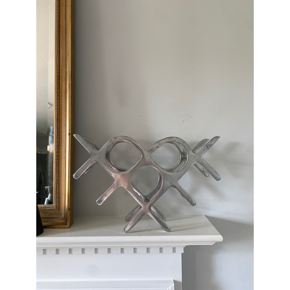 Modern Sculptural Aluminum Wine Rack Silver X and O Geometric Bottle Holder